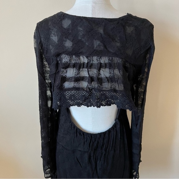 Free People lace trim gauze open back dress 958 - Picture 11 of 15